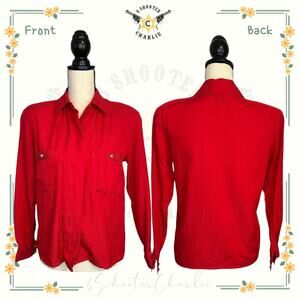 Vintage Women's Alcott & Andrews Red Silk Button Down Long Sleeve Blouse Size 4